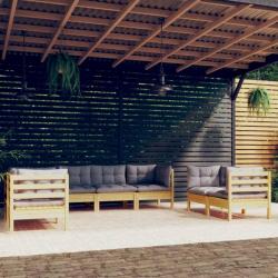 Salon de jardin 7 pcs avec coussins gris Bois de pin massif