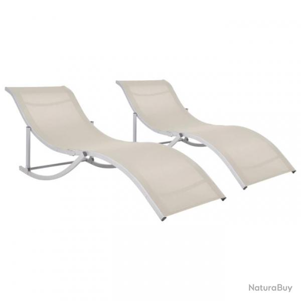 Chaises longues pliables 2 pcs Crme Textilne