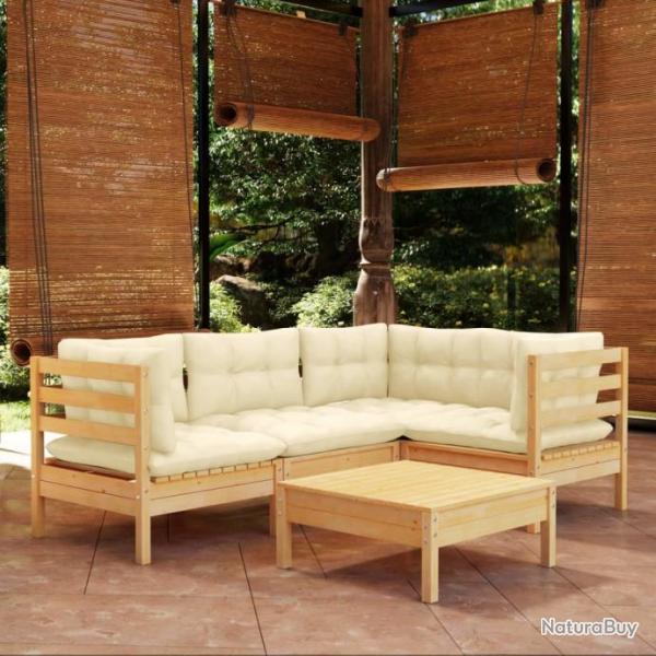 Salon de jardin 5 pcs avec coussins crme Bois de pin