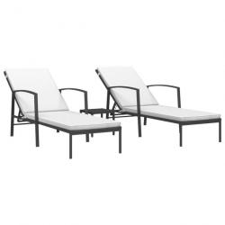 Chaises longues 2 pcs avec table Résine tressée Noir