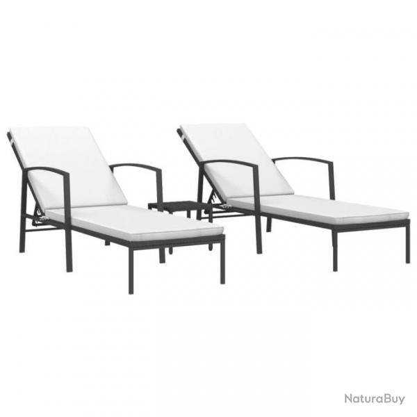 Chaises longues 2 pcs avec table Rsine tresse Noir