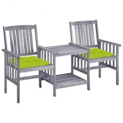 Chaises de jardin avec table à thé et coussins Acacia solide