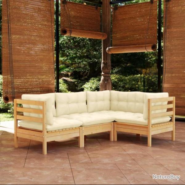 Salon de jardin 4 pcs avec coussins crme Bois de pin