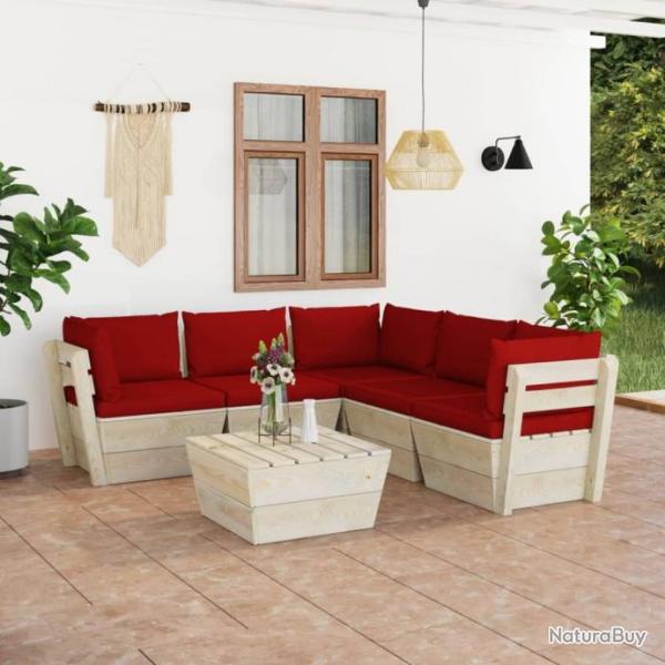 Salon de jardin palette 6 pcs avec coussins pica imprgn