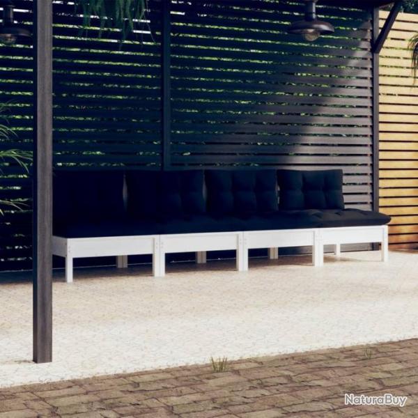 Canap 4 places de jardin avec coussins anthracite Bois de pin