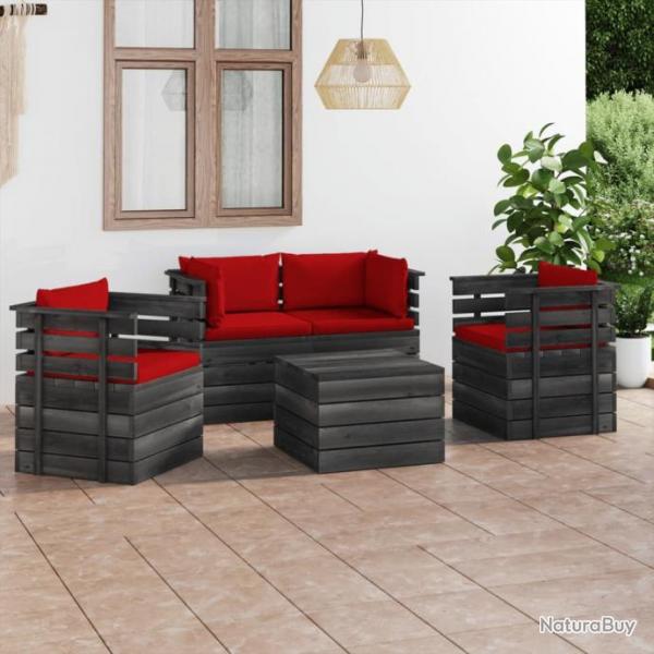 Salon palette de jardin 5 pcs avec coussins Bois de pin massif