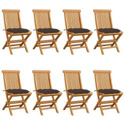 Chaises de jardin avec coussins taupe 8 pcs Bois de teck massif