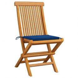 Chaises de jardin avec coussins bleu royal 8 pcs Teck massif