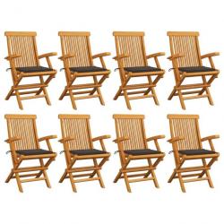 Chaises de jardin avec coussins taupe 8 pcs Bois de teck massif