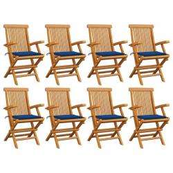 Chaises de jardin avec coussins bleu royal 8 pcs Teck massif