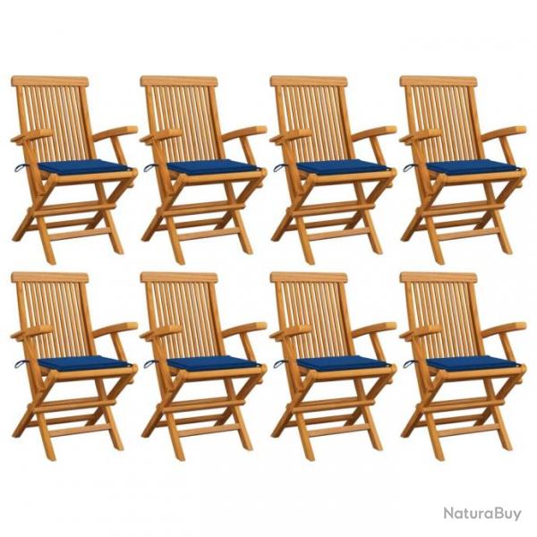 Chaises de jardin avec coussins bleu royal 8 pcs Teck massif