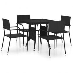 Ensemble à dîner de jardin 5 pcs Résine tressée Noir