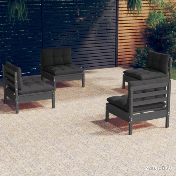 Salon de jardin 4 pcs avec coussins anthracite Bois de pin