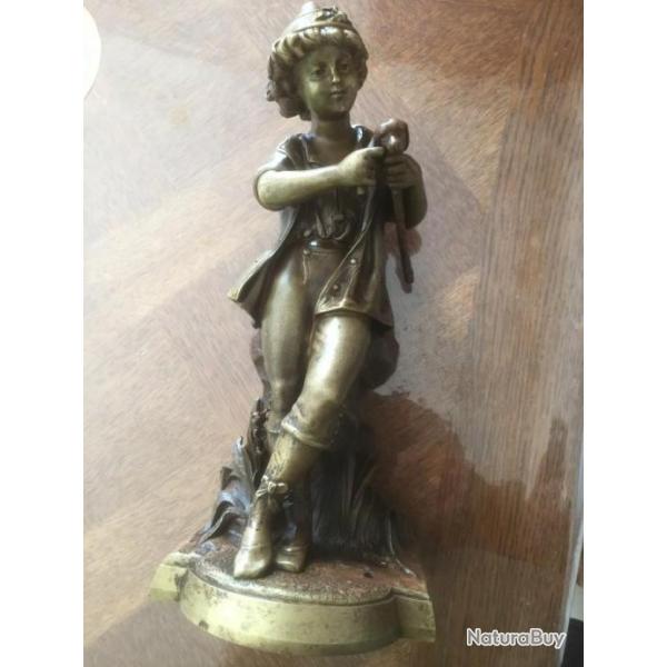 statuette en bronze enfant berger signe  H . PLE   et cachet fondeur