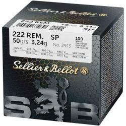 Munitions SELLIER BELLOT calibre 222 Rem Softpoint 50gr - 3.24g x100