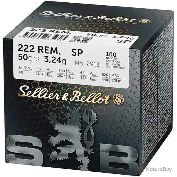 Munitions SELLIER BELLOT calibre 222 Rem Softpoint 50gr - 3.24g x100