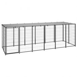 Chenil extérieur cage enclos parc animaux chien 330 x 110 x 110 cm acier noir et gris 02_0000525
