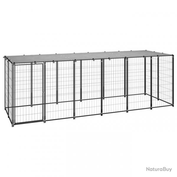 Chenil extrieur cage enclos parc animaux chien 330 x 110 x 110 cm acier noir et gris 02_0000525