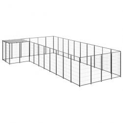 Chenil extérieur cage enclos parc animaux chien 13,31 m² 110 cm acier noir 02_0000494