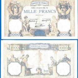 France 1000 Francs 1940 18 Juillet Serie A Ceres Mercure Grand Billet Franc Frcs Frc
