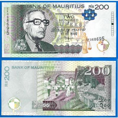 Maurice 200 Roupies 2013 Prefixe Cf Billet Ile Mauritius Island Rupees ...
