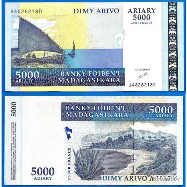 Madagascar 5000 Ariary 2003 Neuf 25000 Francs Billet Commemoratif Afrique Bateau