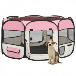 Parc pliable pour chien avec sac de transport 125 x 125 x 61 cm rose 02_0001731