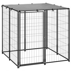 Chenil extérieur cage enclos parc animaux chien 110 x 110 x 110 cm acier noir 02_0000490