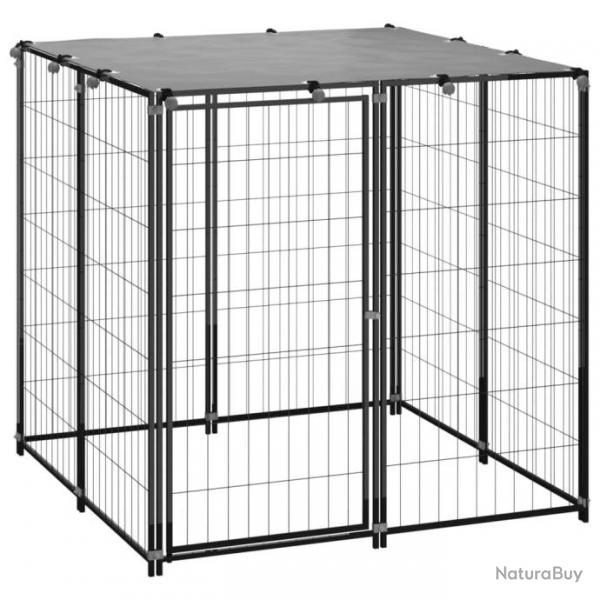 Chenil extrieur cage enclos parc animaux chien 110 x 110 x 110 cm acier noir 02_0000490