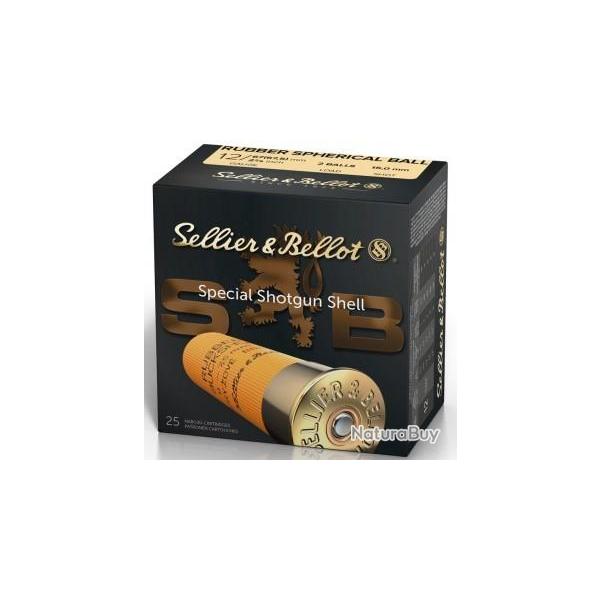 Cartouches Gomme-Cogne Sellier&Bellot cal.12/67.5 2 balles caoutchouc par 25