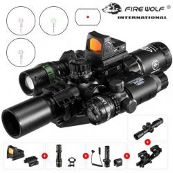 Ensemble Fire Wolf 1.5 4X30 Fusil Tactique Chasse Portée Point Rouge Vue Optique Holographique Rail