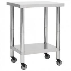 Table de travail de cuisine avec roues 80 x 30 x 85 cm acier inoxydable 02_0001915