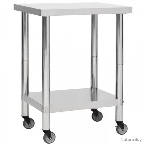 Table de travail de cuisine avec roues 80 x 30 x 85 cm acier inoxydable 02_0001915