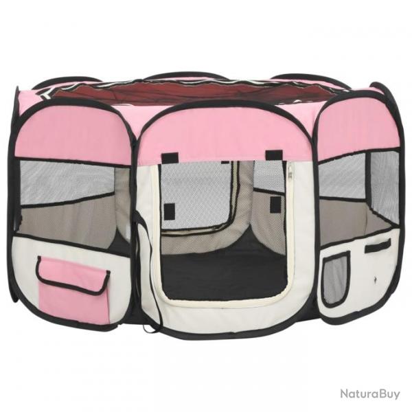 Parc pliable pour chien avec sac de transport 110 x 110 x 58 cm rose 02_0001730