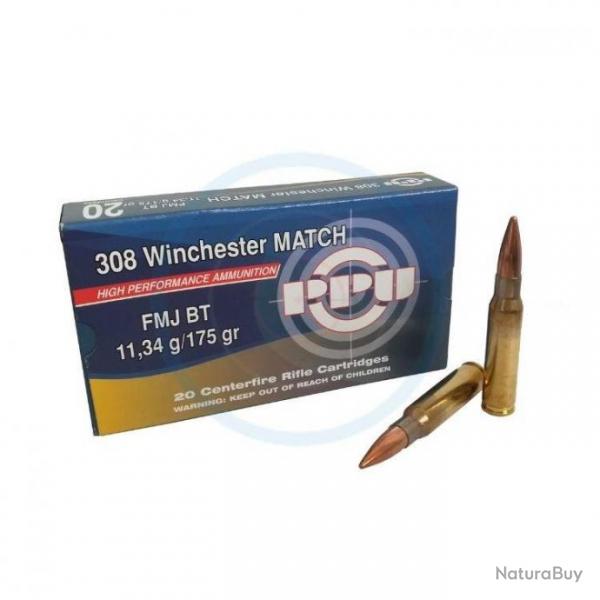 20 cartouches Partizan Match FMJBT calibre 308 Winchester