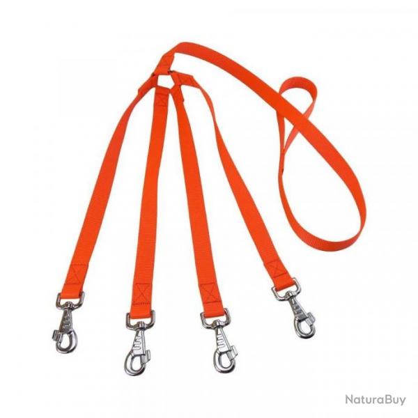 laisse 4 chiens nylon orange 1,50 m / 50 cm - jokidog