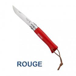 Couteau opinel n°8 baroudeur lacet cuir manche charme couleur au choix - Rouge