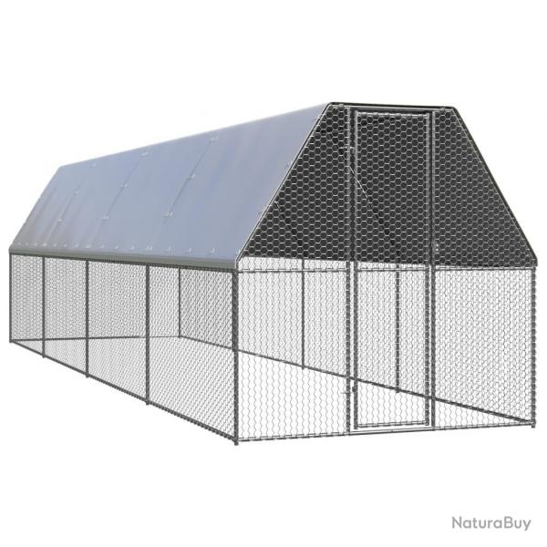 Poulailler d'extrieur 2 x 8 x 2 m acier galvanis toit rsistant  l'eau 02_0001691