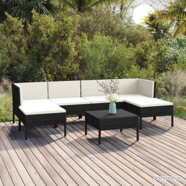 Salon de jardin 7 pcs avec coussins Rsine tresse Noir 3094536