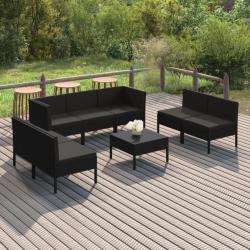 Salon de jardin 8 pcs avec coussins Résine tressée Noir