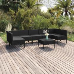 Salon de jardin 8 pcs avec coussins Résine tressée Noir