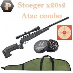 Pack carabine air comprimé Stoeger x20s2 Synthétique cal 4.5 19.9J + fourreau + plombs + cibles