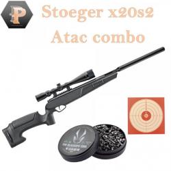 Pack carabine air comprimé Stoeger x20s2 Synthétique cal 4.5 19.9J + plombs + cibles