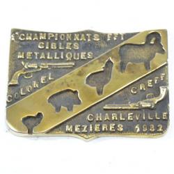 Plaque souvenir 1er Championnats FFT cibles métalliques Charleville Mézières Ardennes 1982 TIR TAR