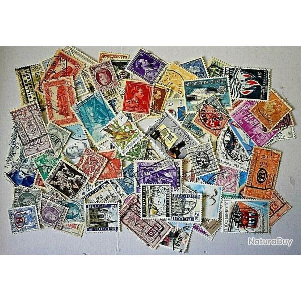 Lot BEL2 de 100 timbres de Belgique oblitrs tous diffrents