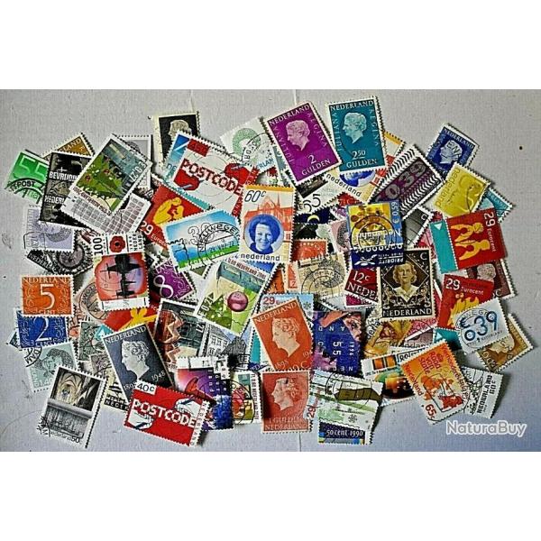 Lot PB1 de 100 timbres des Pays Bas oblitrs tous diffrents