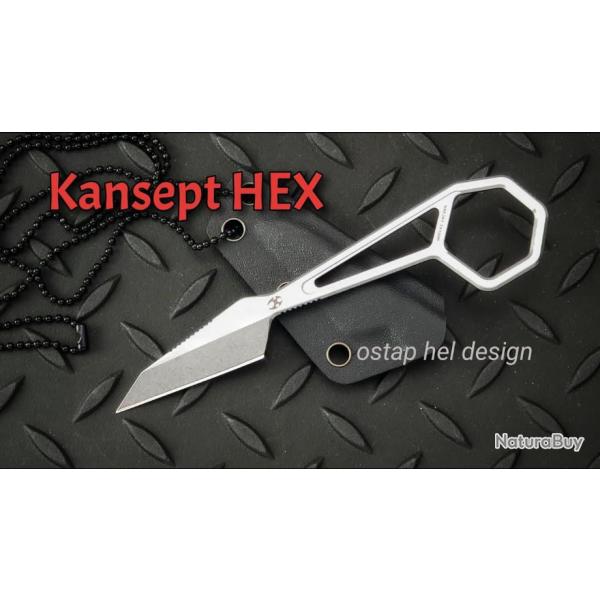 Couteau de Cou Karambit Kansept HEX Light Stonewashed Lame Acier 14C28N Etui Kydex KG0001A1