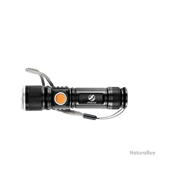 Torche Lampe de Poche Puissante USB LED tanche 3 Modes Batterie Intgre Camping Randonne Chasse