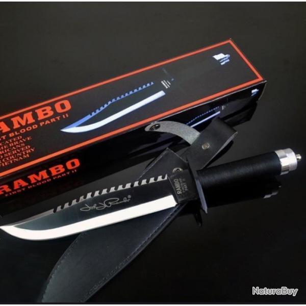 Lot de 2 Rambo II' Couteau de luxe s 40cm avec tui en cuir  outils de survie TRS ROBUSTE 700g 1B