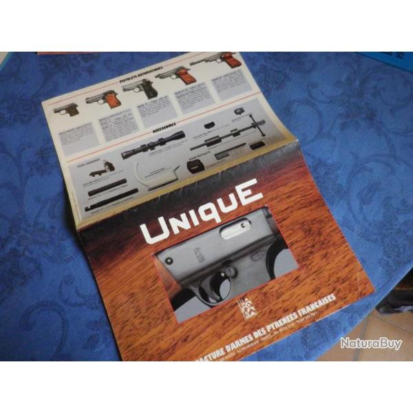 dépliant de la gamme UNIQUE DES32 MIKROS Rr 7,65mm F11 X51 bis  G21 Audax Dioptra T66 T791 DES69 ...